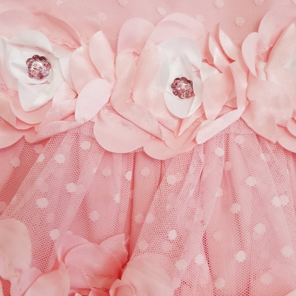 Nannette Baby Peach Rosettes 2-Piece Set Dress and Leggings Baby Girl's 3-6M - Picture 4 of 12